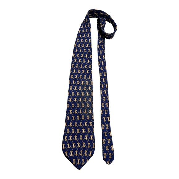 Vintage Etienne Aigner Necktie – 100% Silk – Blue & Gold Geometric Pattern – 55" - Picture 1 of 6